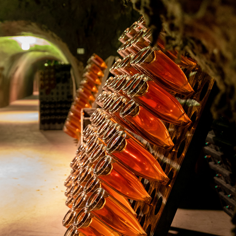 Sparkling wine in riddling racks